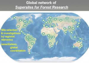 Fig. 1: Global map exemplifying potential locations and types of forest ecosystems to eventually become part of the Supersite research network. 